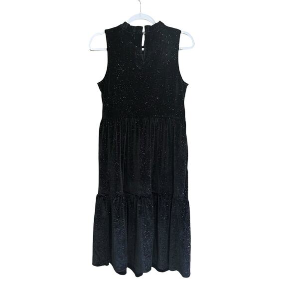 NWT J. Crew Black Velvet Sparkles Tiered Midi Dress Ruffles Women’s Size 6 NEW - Picture 4 of 15